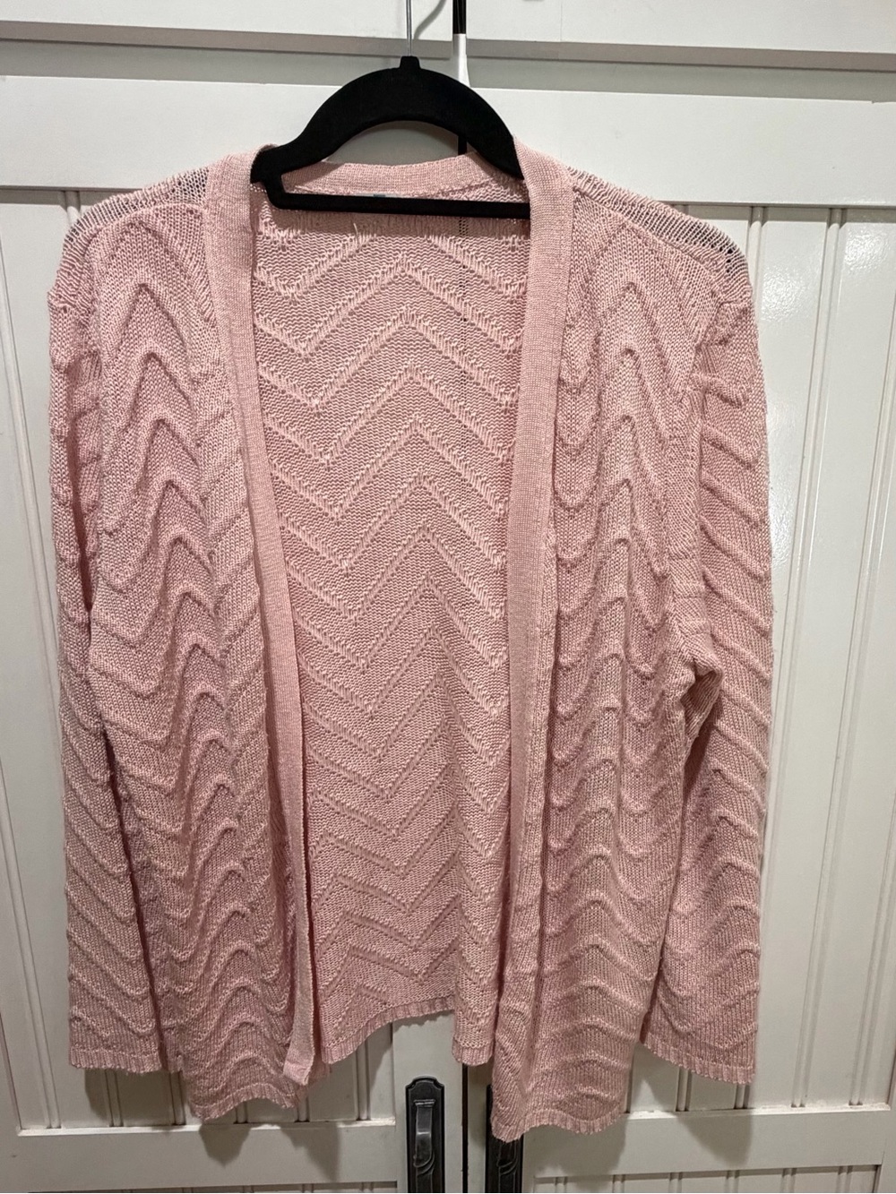 Pink Open Knit Chevron Cardigan XL/16-18 Long Sleeve Lightweight
